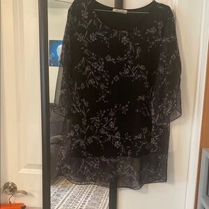 Floral Black Sheer Women's Top 2X